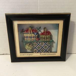 Vintage 2004 Laurie Korsgaden Baskets & Quilt 3D Shadow Box